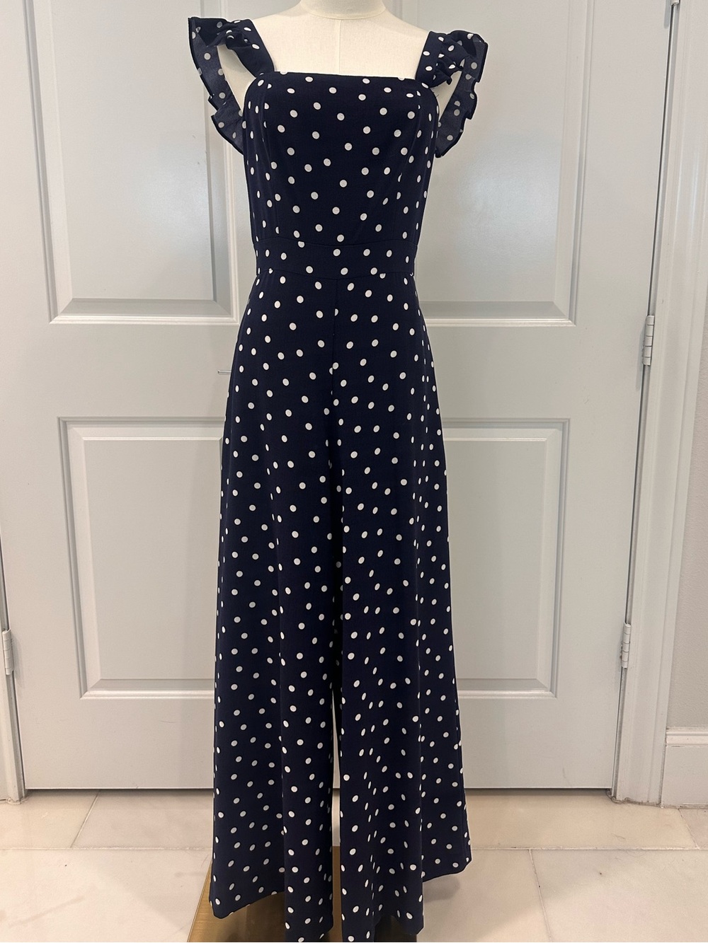 Eliza J Navy and White Polka Dot Wide-Leg Jumpsuit